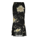 Vintage Crumbat Splicing Half-Body Skirt Holiday High-Waisted Thin A-Shaped Skirt New Mid-Long