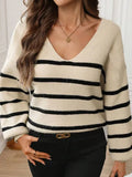And Winter New Striped Hit-Colored Sweater Women Loose Bow Tie With Knitted