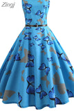 Print Summer Dress Women Vintage Dresses Elegant Retro Party Tank Sleeveless Casual Office