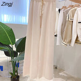 Thick Knitted Wide Leg Pants Women Solid Elastic High Waist Drawstring Trousers Female Autumn Korean Casual Loose