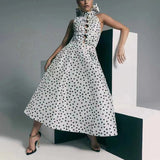 2025 Dress Women's Summer New Fashion Hanging Neck To Close The Waist High-End Sleeveless Wave Point Mid-Long