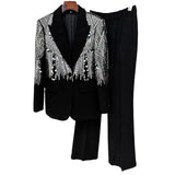 Star Fashion New Heavy Industry Nail Embroidered Lily Suit Trousers Set Two-Piece