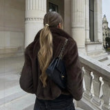 Women's Clothing Explosion High Street Fashion Faux Fur Effect Collared Long-Sleeved