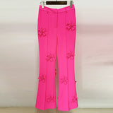 Hot New Star Fashion Heavy Industry Three-Dimensional Flowers Decorated Micro-Tpeaker Trousers Suit