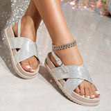 A Foot Pedal Slippers Cross-Lace Buckle Flat Shoes Double Ivory White Flat Bottom