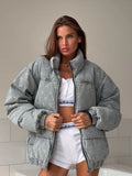 Moon-Print Denim Cotton Clothes Lead The Street Wind Warm Outdoor Women's Coat Loose Autumn And Winter