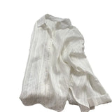 Striped White Shirt Women's Sun Protection Jacket Top 2025 Spring And Autumn Wear Loose Thin Shirt