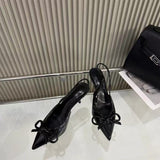 Patent Leather Tip High Heels 2025 Spring New Bows Decorated High Heels After The Word Empty Women's