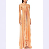 Women's Clothing Hanging Neck-Deck Sexy Dress Holiday Sleeveless Fashion 100 Folded Women