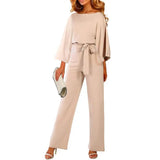 Fashion Batwing Long Sleeve Lace-up One-piece