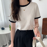 Zingj Bottom Shirt Female Slim Short-Sleeved T Shirt Female 2024 Summer New Korean Version Students Round Collar Women's