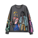 And Autumn New Women's Clothing Plus Velvet Without Hat Round Collar Loose Print Sweatshirt