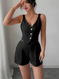 Temperament Thin Commuter Vest Shorts Solid Color Two-Piece
