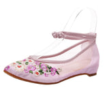 Zingj Shoes Tip Fashion Plate Buckle Beef Tendon Bottom Low Heel Women's Shoes Sandals Mesh Gauze Embroidered Cloth