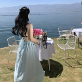 Zingj Shot Romantic Female A Show Back Halter Dress Female A Word Waist Fairy Seaside Vacation Long