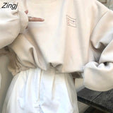Hat Hoodies Sweatshirts Thick Print Short Length Hot O-neck Ins Fashion Korean Style Warm Simple Streetwear All-match