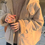 Women Winter Thicker Soft Kawaii Fashion Ulzzang Ins Girls Outwear Double-side Popular Female Clothing Long Sleeve