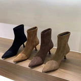 Heel Tip Velvet Tuff Cardits Thin Boots Short Boots Women's Shoes 2025 Autumn And Winter New Single Boots Korean Small Bare