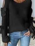 Autumn New French Round-Neck Bow Decorated Long-Sleeved Loose Knitted Jacket Sweater