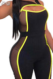 New Sexy Women Sleeveless Mesh Patchwork Jumpsuit See Through Bodysuit One-piece Cut Off Hole Rompers Beach Sports