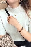 Sweater Knitted Blouse Women Tops Autumn and Winter Bottoming Tops Half-high Collar 2023 New Half Sleeve Clothes