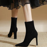 Velvet Short Boots Women In The Autumn And Winter Of 2025 New Pointed Head Rough And Fashionable High Elastic And Thin