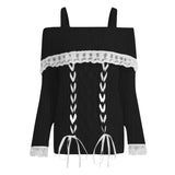 Zingj And Winter New One-Word Shoulder Lace Lace Strap Knit Sweater Female