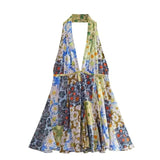 Summer New Fashion V Collar Sling Sexy Print Hanging Neck Collar Short Dress