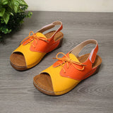 Asia's New Large-Size Sandals Women's Thick Bottom Slope And Lace With Magic Sticky Beach Cold