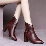 Short-Skinned Women 2025 Autumn And Winter New Pointed Fashion Boots Sexy Leather Boots Coarse Zippered