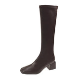 Girl But The Knee 2025 Spring And Autumn Small Tall Cylinder Plus Velvet Thin Boots Thick High And Square Knight Long