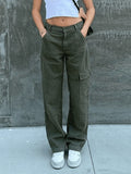 Pocket Patched Straight Cargo Jeans- Outfit