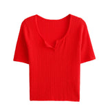 New Spring Style Open-Necked Half-Sleeved Sweater Shows Thin Solid Color Sweater
