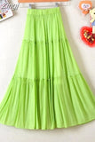 Style Casual Women Summer Skirt 2023 Solid White Black Elastic Waist Girls All-Match A-Line Beach Midi
