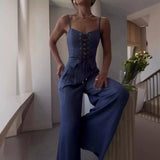 Zingj New 2024 Summer Pure Desire Sexy Hollow-Out Strap Jacket Casual Wide-Leg Pants Suit-Outfit