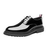 Zingj Men's British Korean Patent Leather Bright Pointed Lace Rock Trend Business Casual Leather Shoes