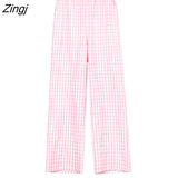 Women Slim Simple Breathable Harajuku Summer Bf Fashion High Waisted Plaid Teen Comfortable Straight Sweet Streetwear