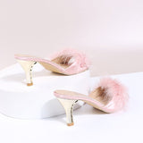 High-Heeling Fur Fashion Slippers Women's Large Size And Elegant Toe Cool