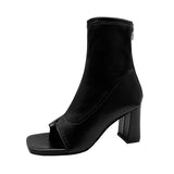 Short-Shoe Women 2025 Spring Clip Toe Elastic Sleeve Fish Mouth Coarse And Cool Boots Women's Boots Square High