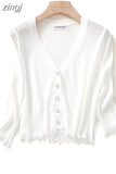 Summer Cardigan Knitted Loose Autumn Coat V-Neck Button Cardigans Women Knitwear Women Short Tops New All-match
