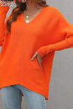 Women's Oversized Sweater V Neck Blue Autumn Winter Loose Nit Pullover 2023 Female Knitted Sweaters for Women 2023