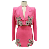 New Famous Temperament Heavy Industry Nails And Diamonds Butterfly Short Suit Half Skirt Set Two