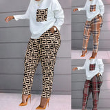Women's Clothing Spring New Fashion Printing Lattice Long Sleeve Large-Size Loose Women's Casual
