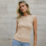 Summer Fashion Solid Color Sleeveless Round Collar Ribs Sexy Hottie Vest Sling