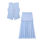 New Undecorated Knitted Vest Knitted Folding Splicing Skirt
