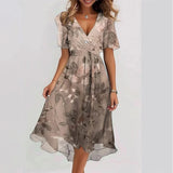 Summer New Loose Leisure Shuya V Collar Crumped New Hot Print