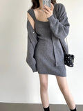 Zingj New Loose Solid Color Sweater Cardigan Package Buttock Vest Skirt Suit In The Long Sweater Two Sets Of Women-Outfit