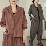 2025 Vintage Literary Striped Large-Size Cardigan Coat + Wide-Legged Harlan Pants Two Sets Of