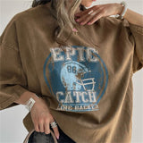 Street Trend Fashion To Do Old Washing Printing T-Shirt With Seven-Sleeve Top Loose Oversize