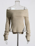 Lazy Top Dress 2025 Autumn New Fashion Niche Irregular Shoulder Knitted Sweater